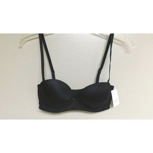 Auden Plunge Coverage Push Up Bra 32C Strapless Convertible Lace Accent